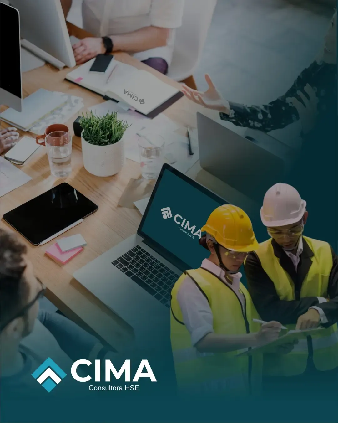 Equipo multidisciplinario CIMA: oficina técnica y personal de campo con EPP